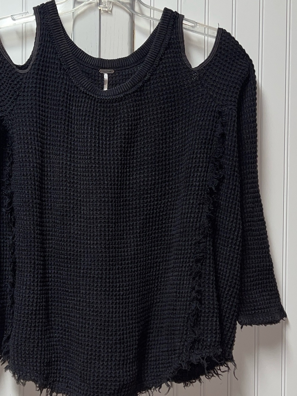 Free People Waffle Knit Distressed Sunrise Sweater L Oversized Heavyweight